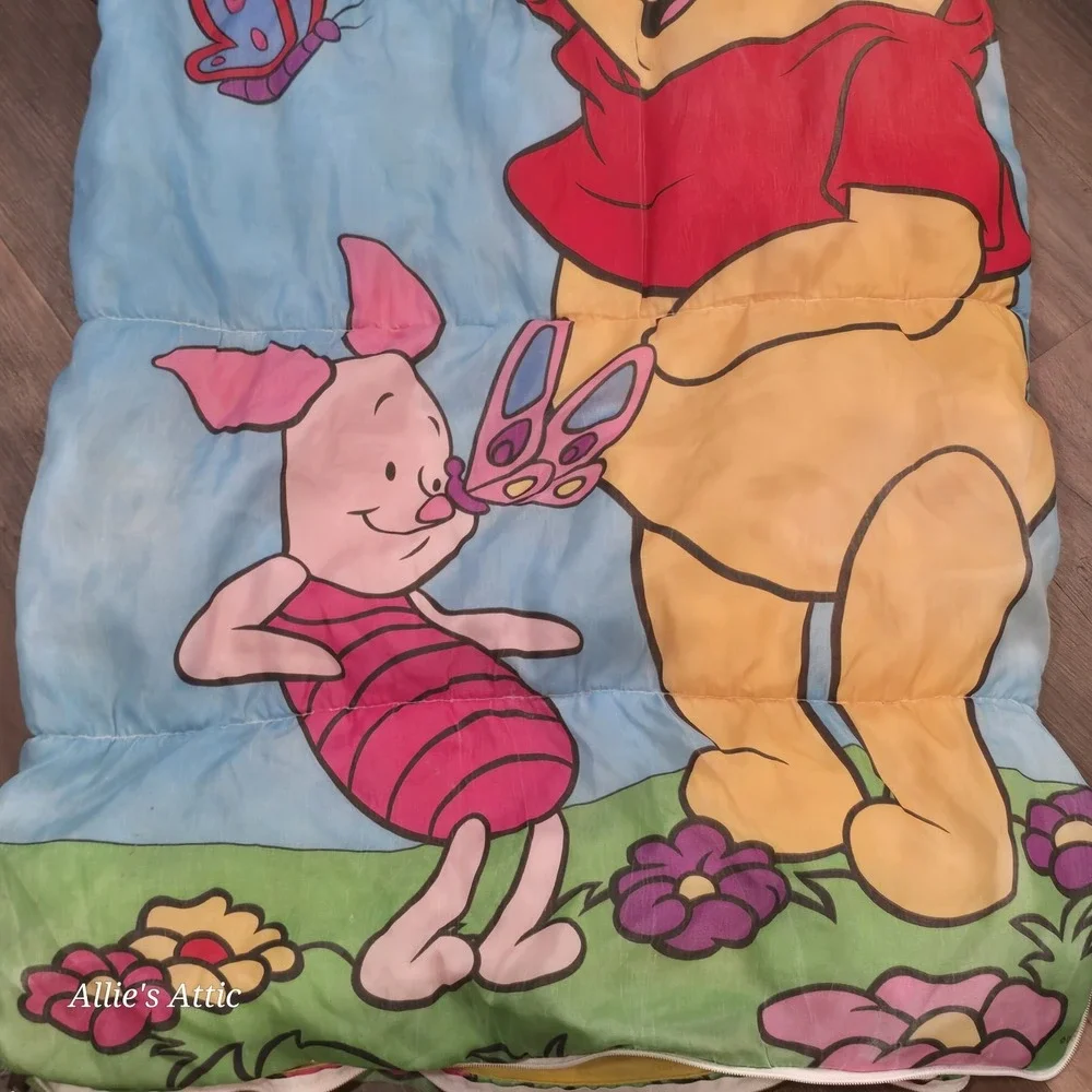Winnie the Pooh Sleeping Bag Vintage Disney Friends Kids Piglet Blue Butterfly